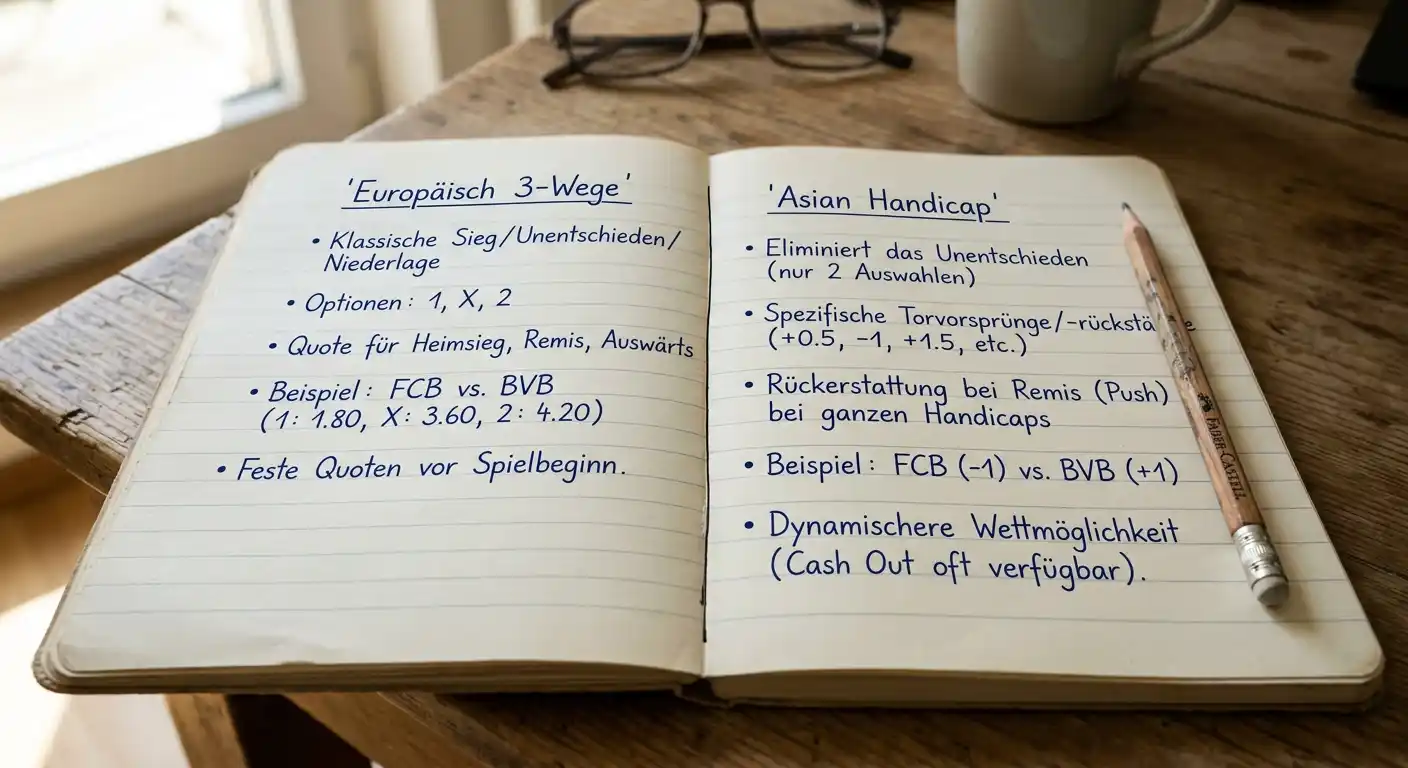 Vergleich zwischen Asian Handicap und europäischem 3-Wege-Handicap