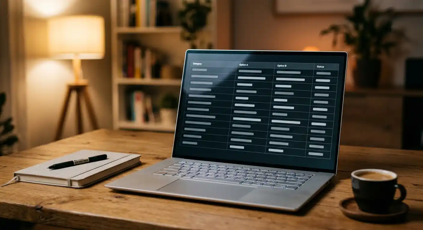 Vergleichsübersicht mehrerer Anbieter am Laptop ohne lesbare Zahlen