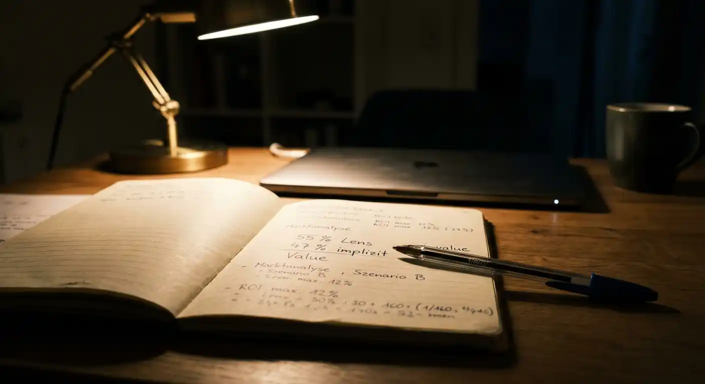 Schreibtisch mit handschriftlichen Notizen zu Value-Wahrscheinlichkeiten Ligue 1