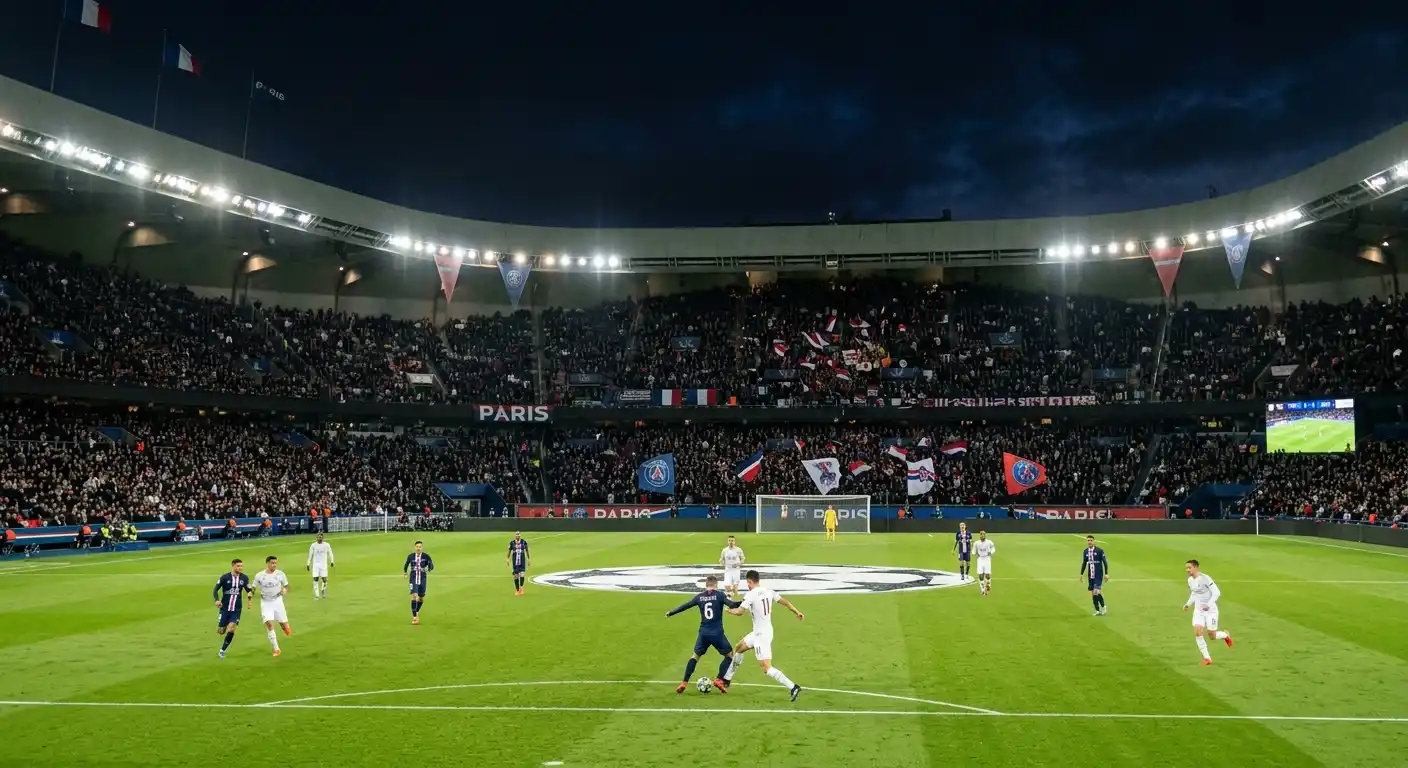 Champions-League-Spielabend in einem Ligue 1 Stadion mit europäischer Atmosphäre
