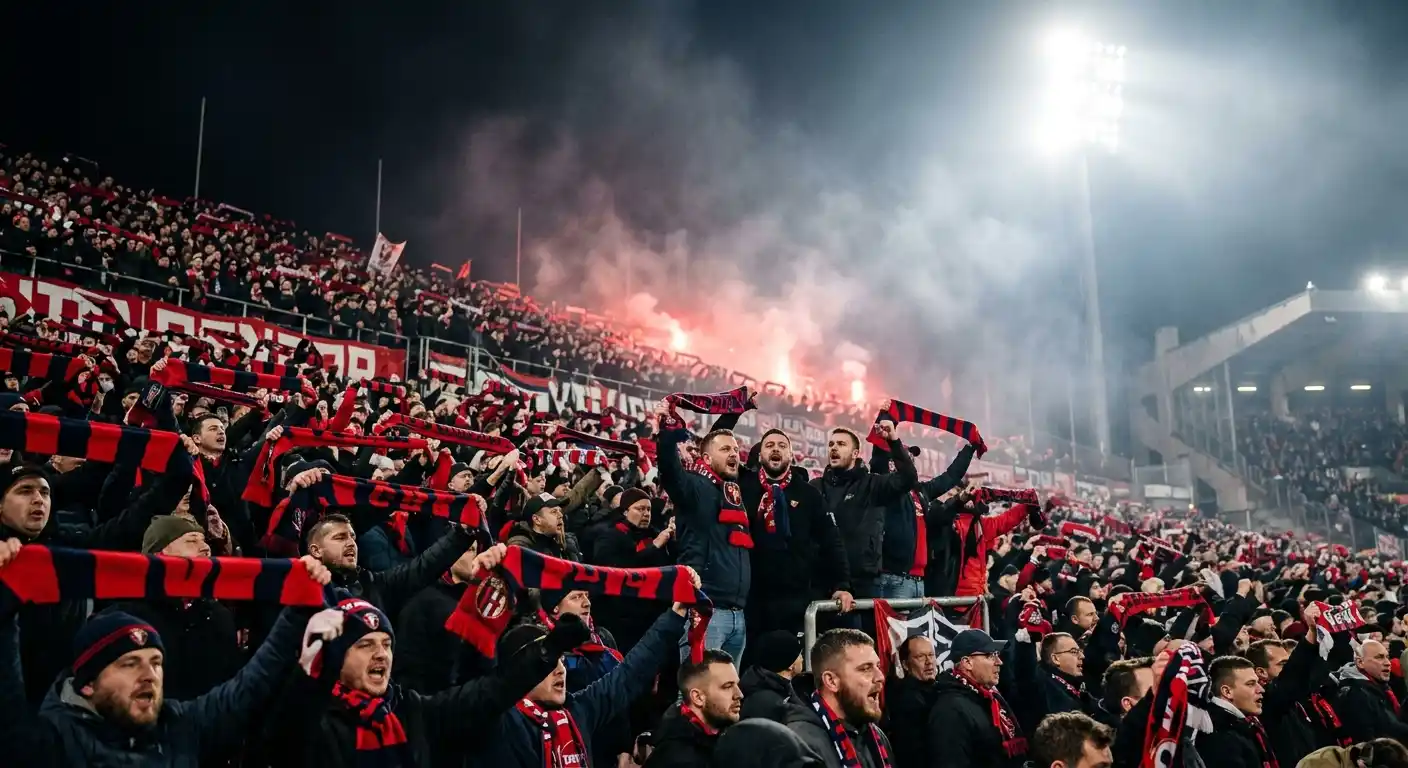 Europacup-Atmosphäre auf der Tribüne unter Flutlicht