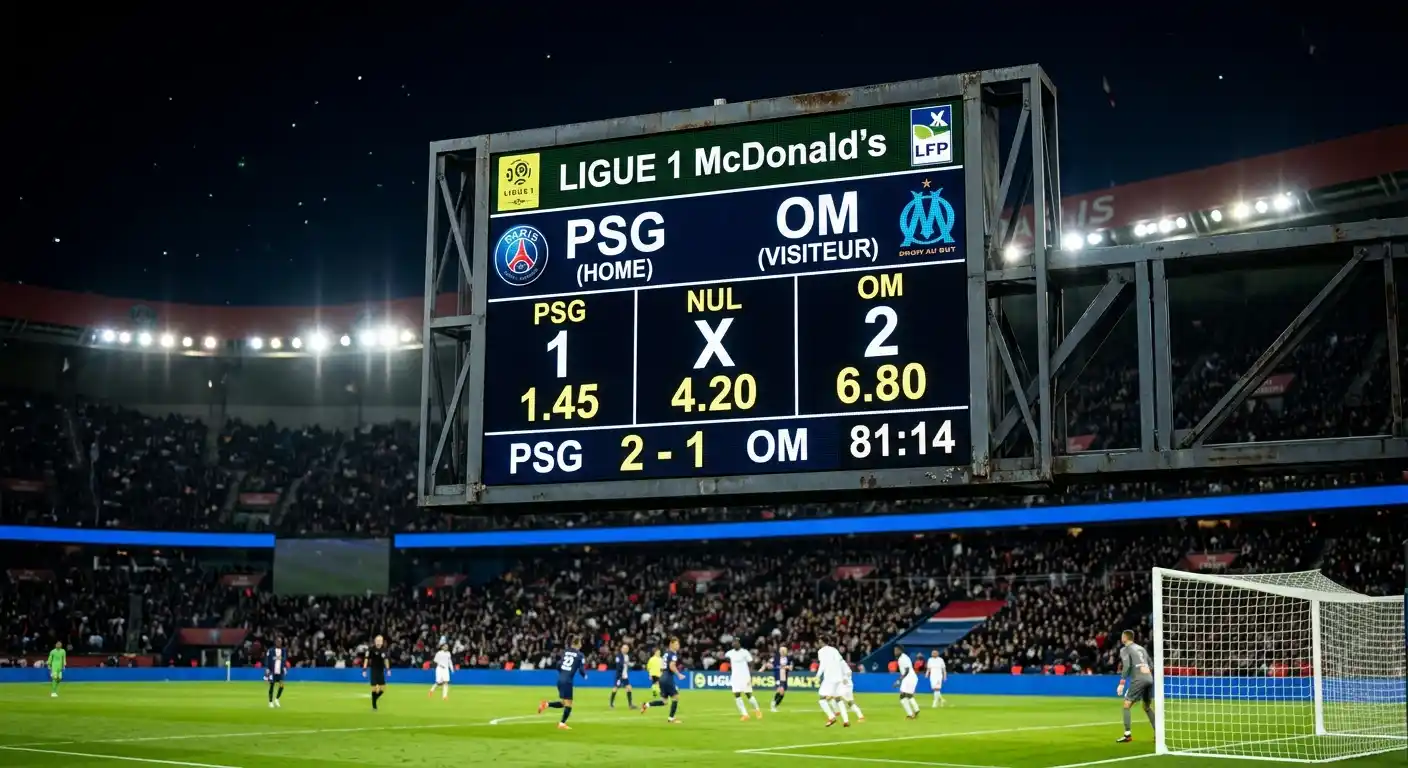 Anzeigetafel mit Heimsieg, Unentschieden und Auswärtssieg für ein Ligue 1 Spiel