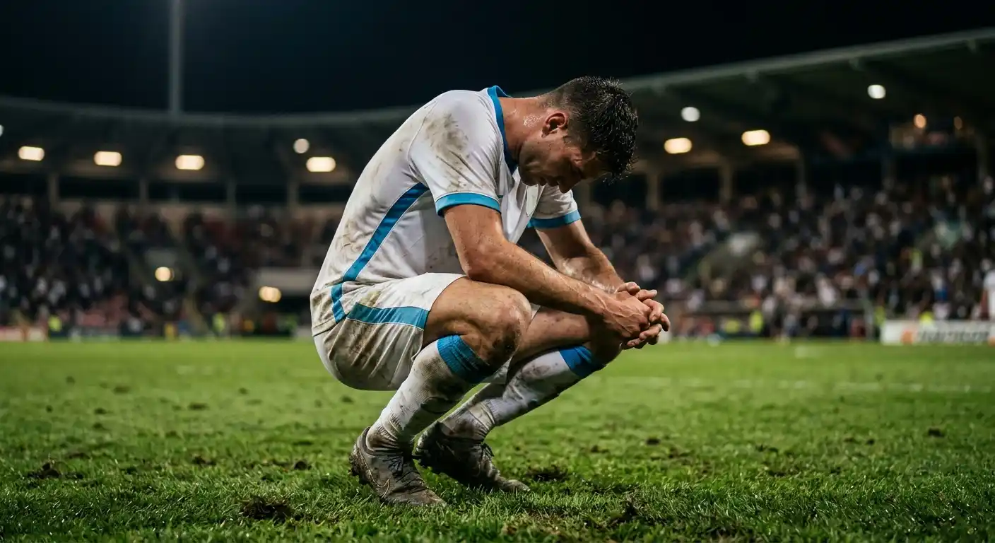 Erschöpfter Spieler auf dem Rasen als Bild zur Europapokal-Doppelbelastung