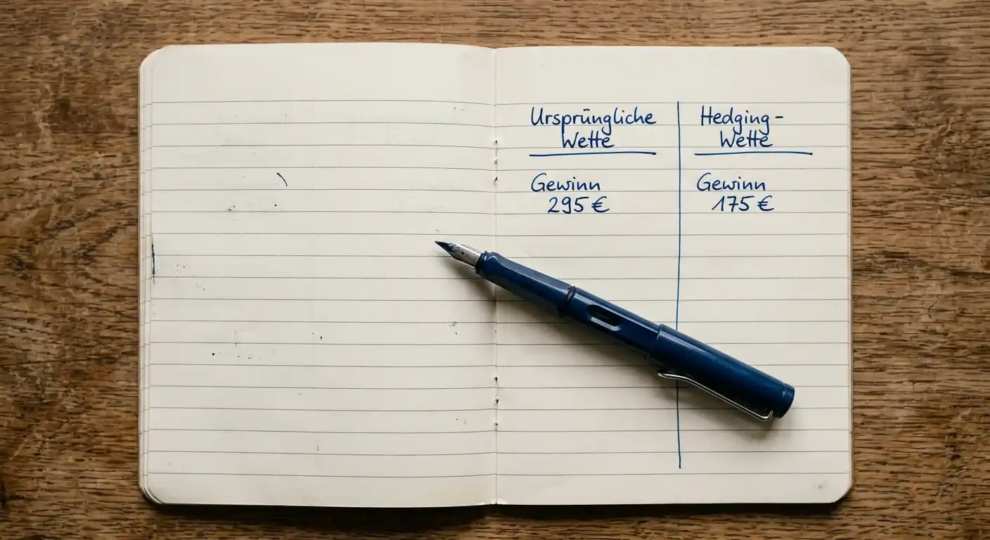 Notizblock mit ausgeglichener Hedging-Rechnung für eine Ligue 1 Saisonwette