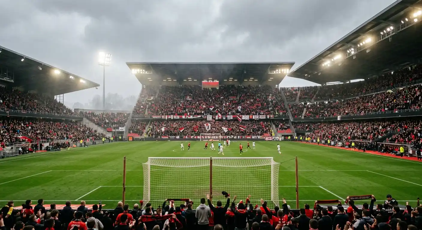 Volle Tribüne im Rennes-Heimstadion als Bild zum Heimvorteil