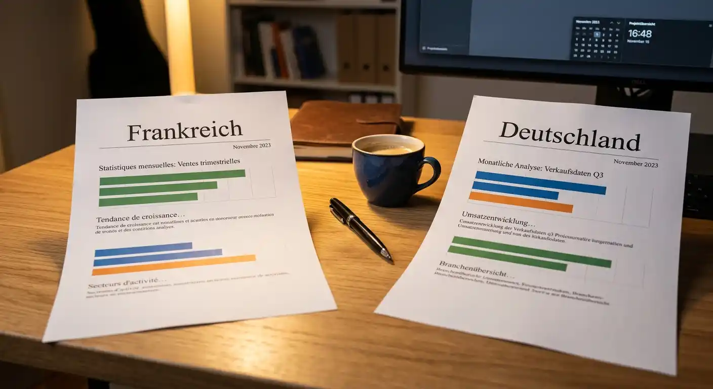 Liga-Vergleich zwischen Ligue 1 und Bundesliga an einem Analyse-Tisch