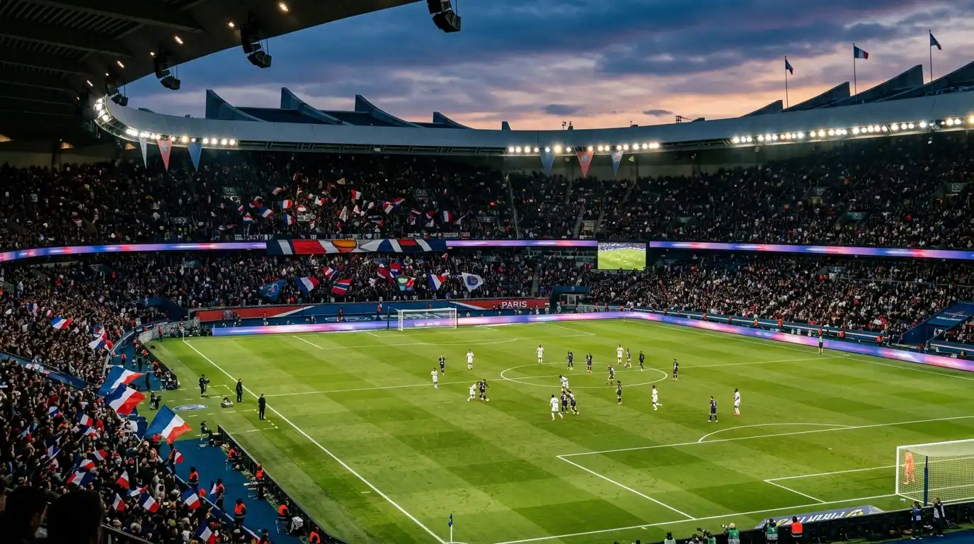 Ligue 1 Spieltag im voll besetzten französischen Fußballstadion