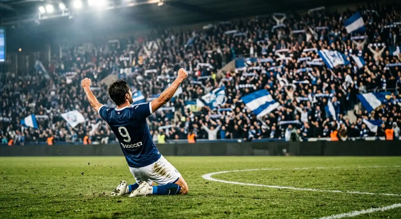 Ligue 1 Torschützenkönig Saisonwetten — Stürmer der Ligue 1 jubelt nach Treffer im Stadion