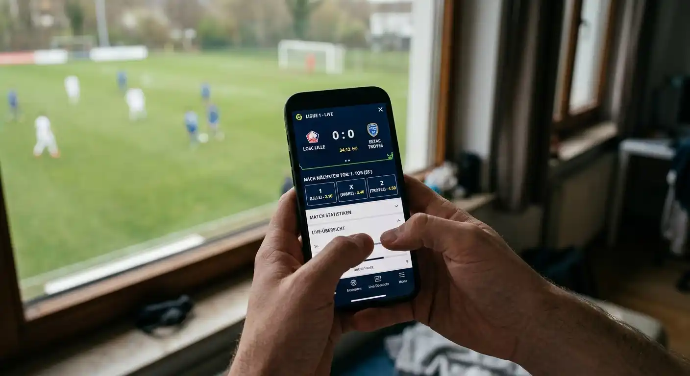 Smartphone-Bildschirm mit Live-Markt-Übersicht zu einem Ligue 1 Spiel