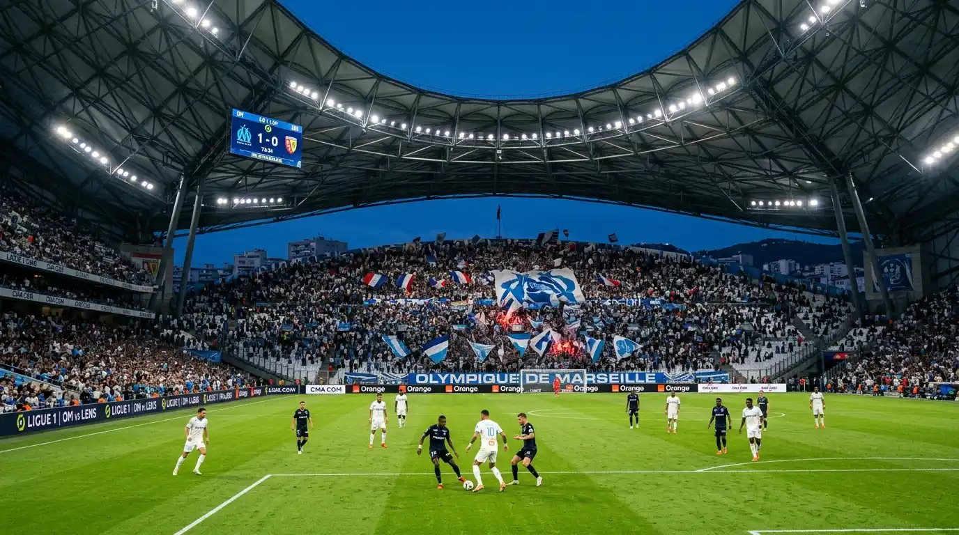 Volles Stade Vélodrome in Marseille mit Heimpublikum bei einem Ligue 1 Spiel