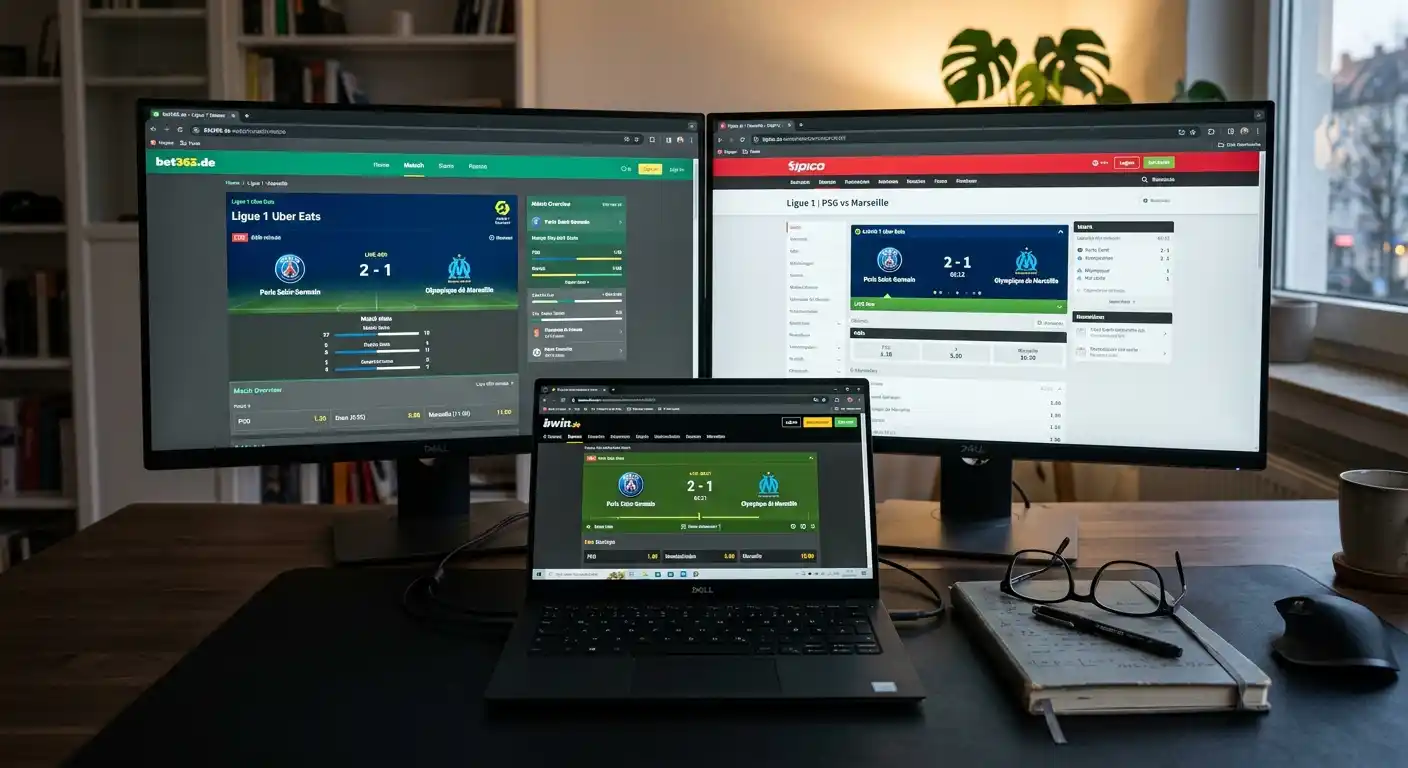 Mehrere Browser-Fenster parallel mit Ligue 1 Quoten verschiedener deutscher Anbieter