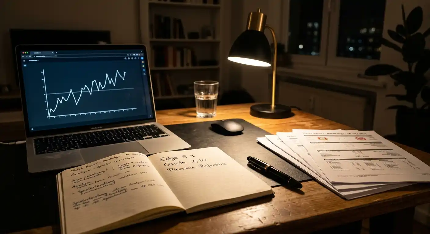 Datenanalyse-Arbeitsplatz mit Notizen zu Value-Wetten und Edge-Berechnungen