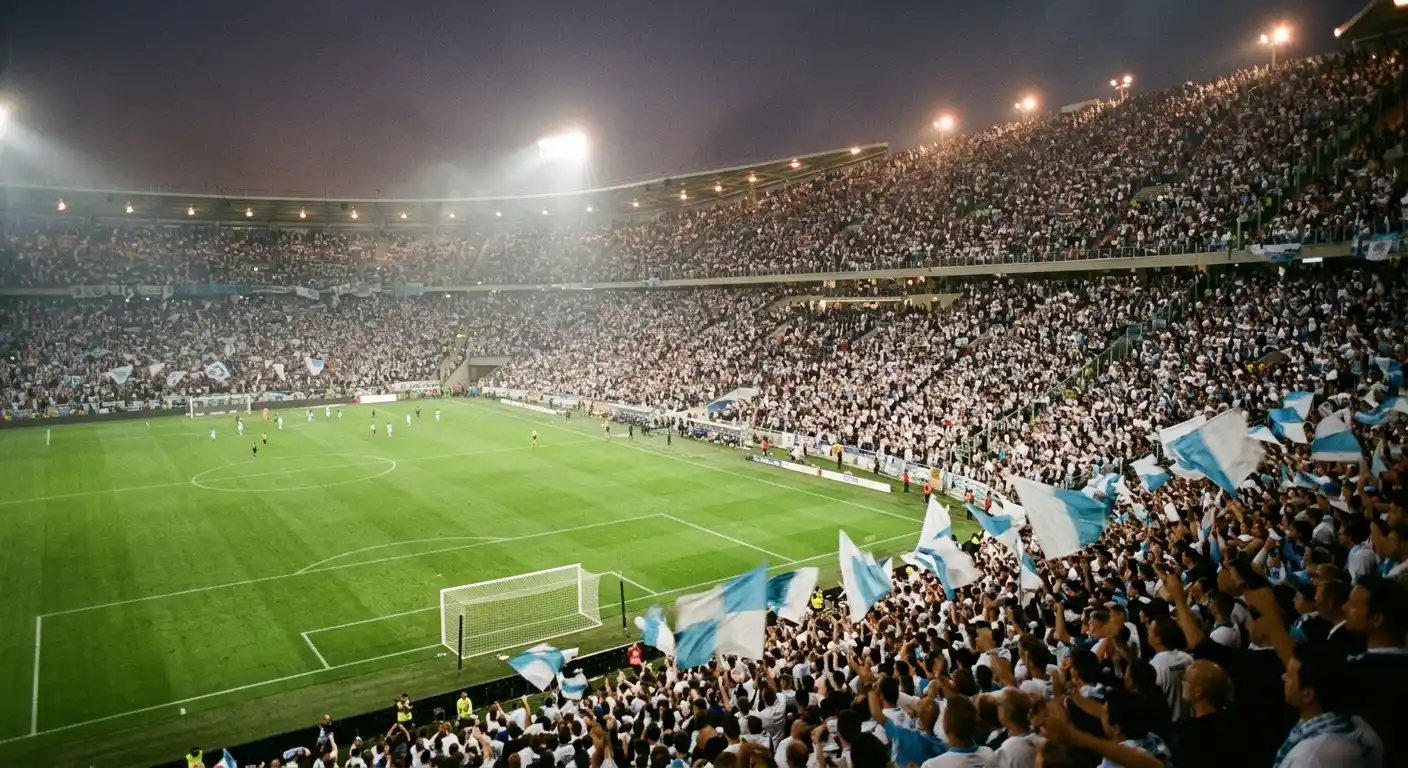 Vollbesetzte Tribüne im Marseille-Stadion an einem OM-Heimspiel