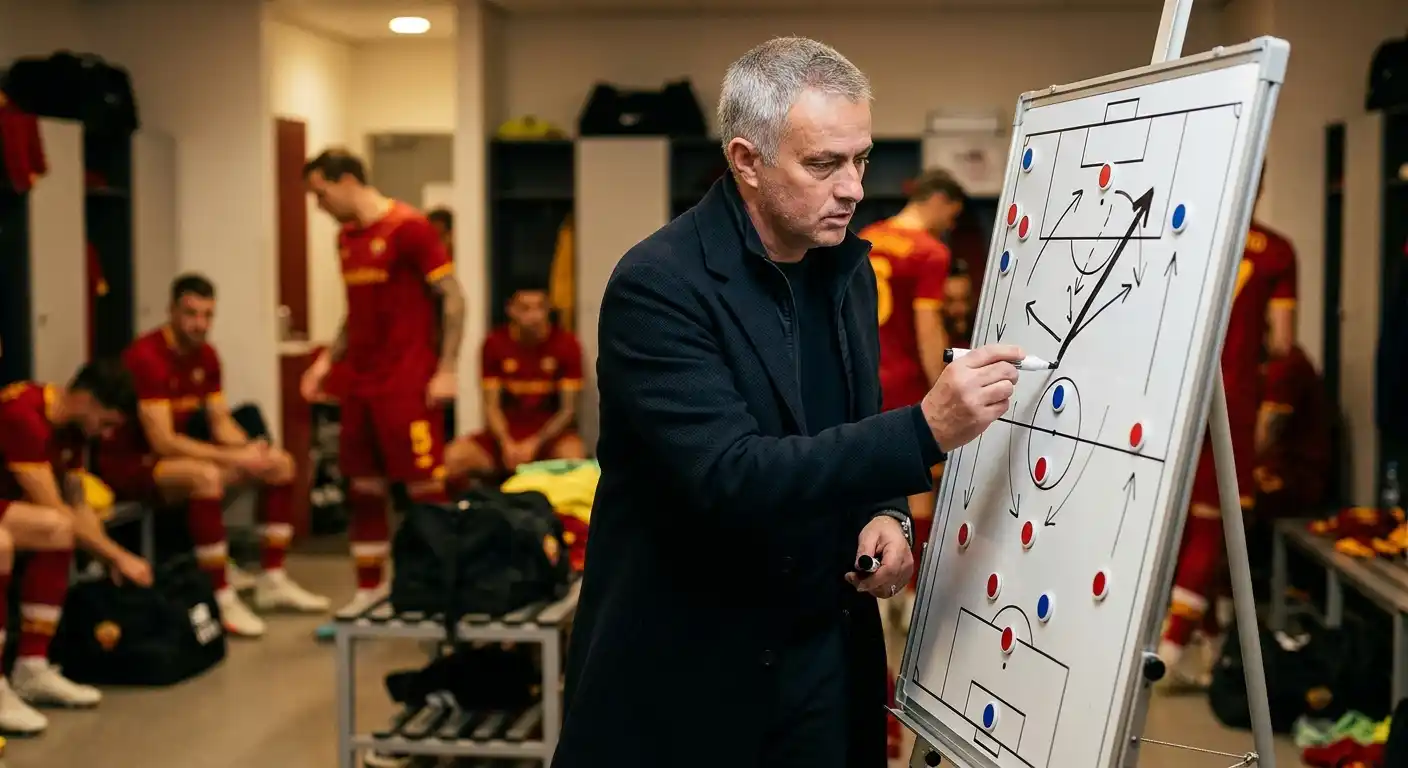 Trainer skizziert einen Spielzug an einer Taktiktafel ohne Zahlen