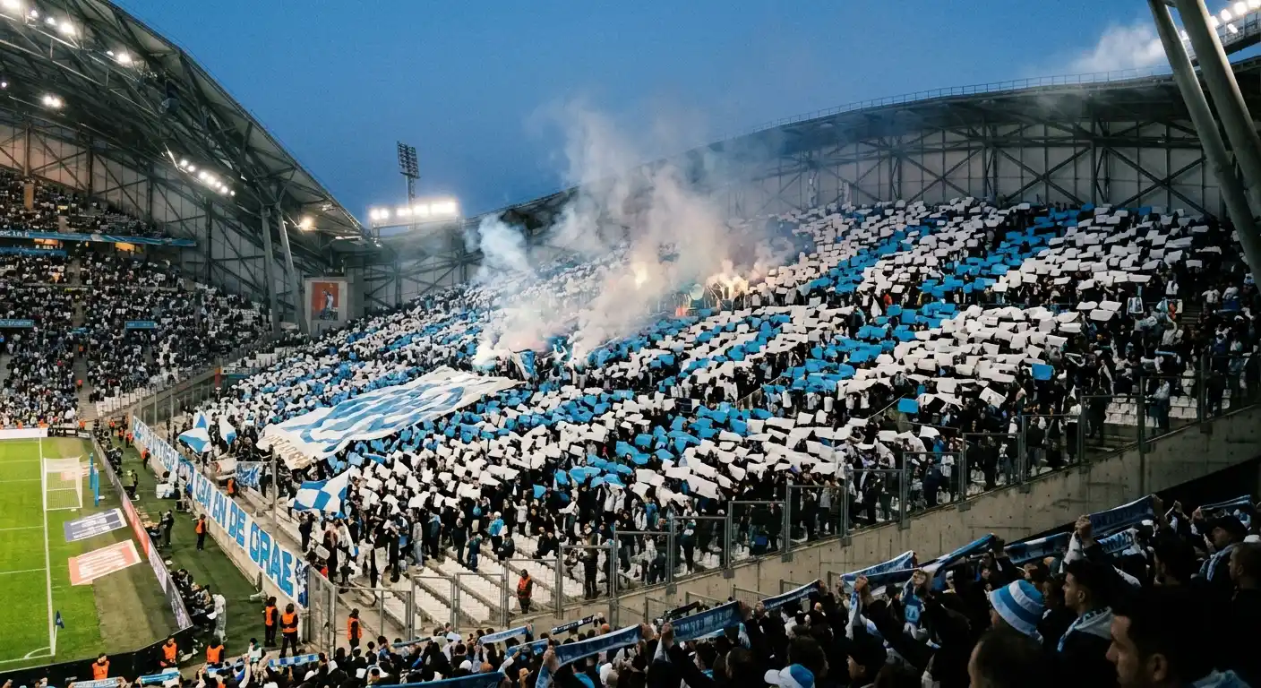 Stade Vélodrome in Marseille mit Tifo-Choreografie der OM-Fans