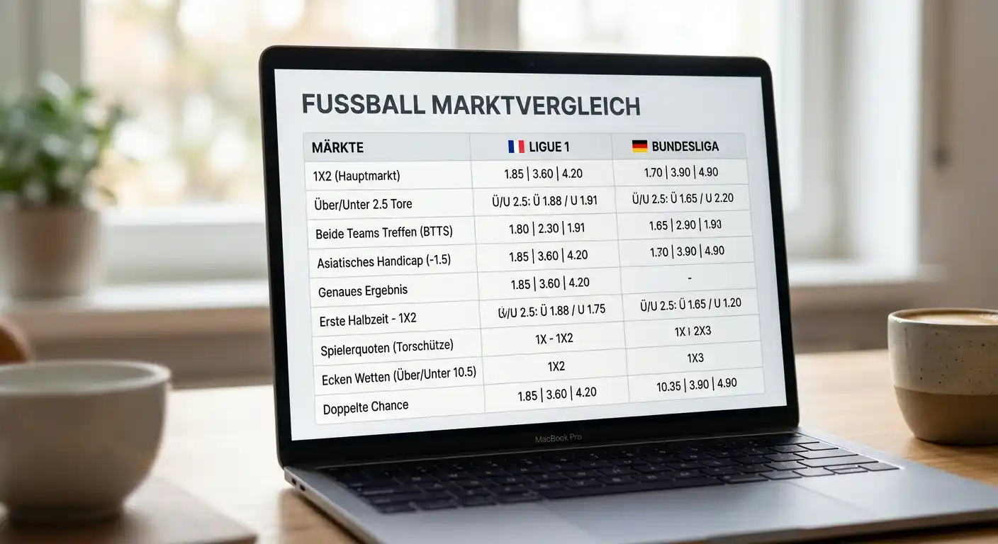 Wett-Marktbreite bei deutschen Anbietern für Ligue 1 und Bundesliga